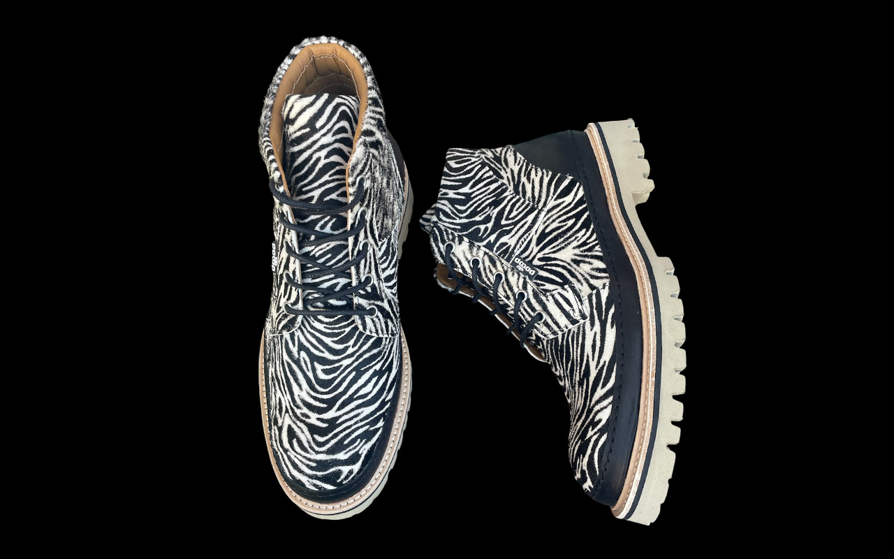 Herren-Boot aus Leder in Zebra schwarz weiss, Draufsicht