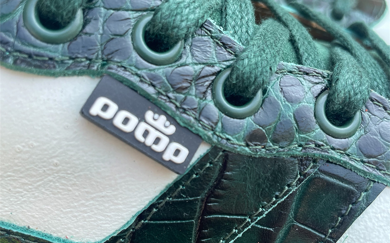Herren-Sneaker aus Leder in Grün weiß, Detailansicht